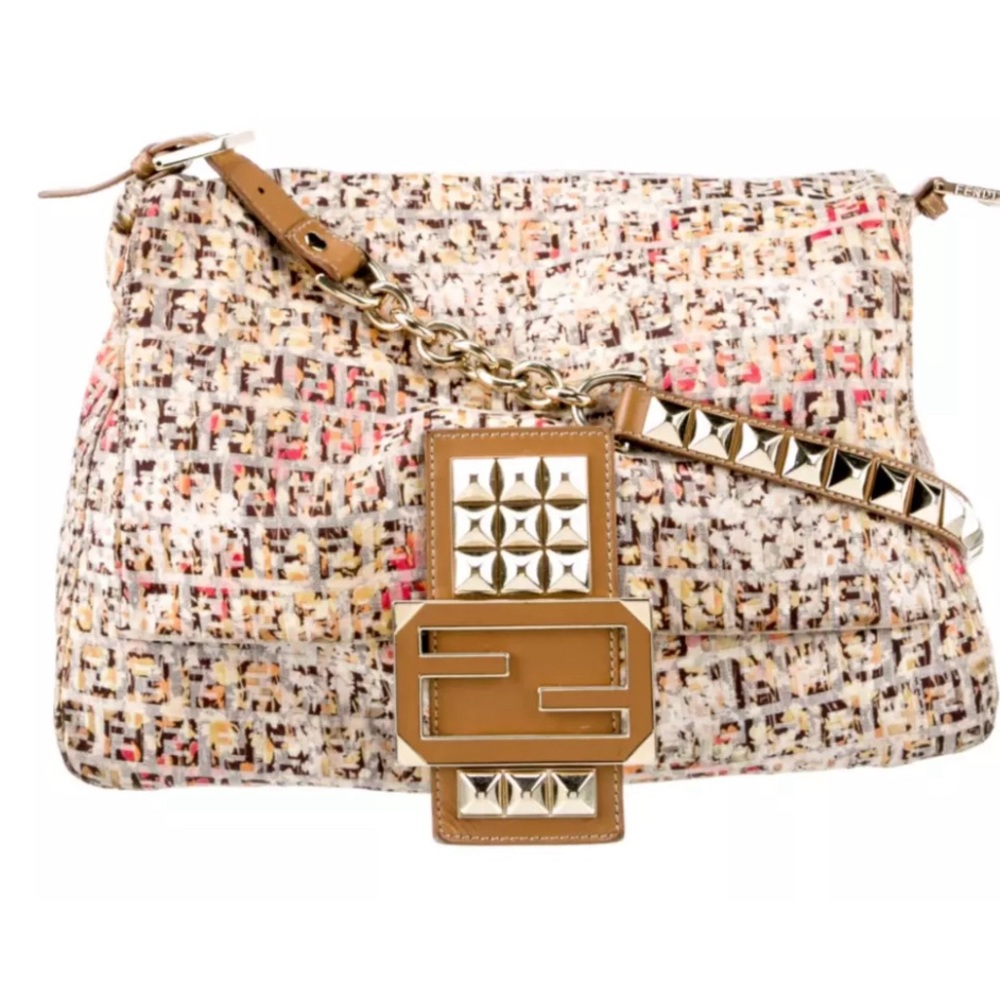 Rare! Fendi Mama Floral Watercolor Flower Zucca Zucchino Stud Handbag Rockstud - Picture 1 of 5